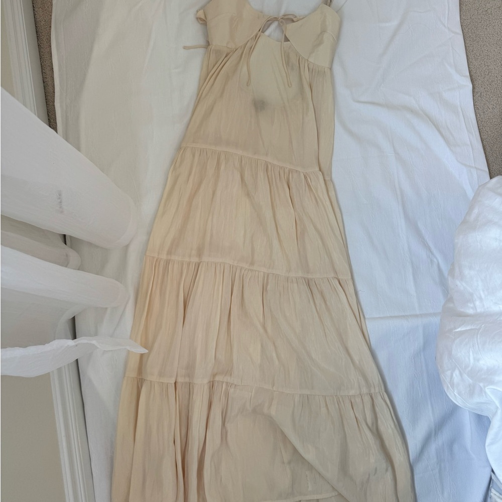 Sleeveless Cream Tiered Maxi Dress with Tie Front